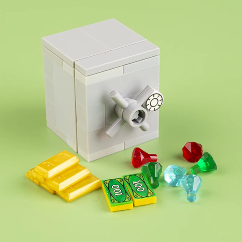 Anti-theft Safe Box Building Blocks City Accessories Purse Diamond Dollar Bills Gold Bar Silver Bars MOC Bricks Boy Toys 99563