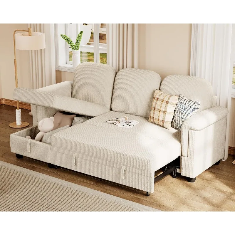 Sleeper Sofa, L-Shaped Sofa Couch with Reversible Storage Chaise Sectional Couches for Living Room, Small Apartment