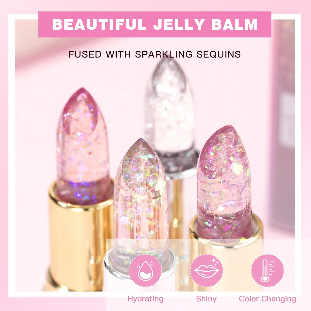 Brillo de labios brillante, bálsamo labial hidratante de larga duración, cambio de Color con temperatura, esmalte labial brillante, Cosméticos de gelatina