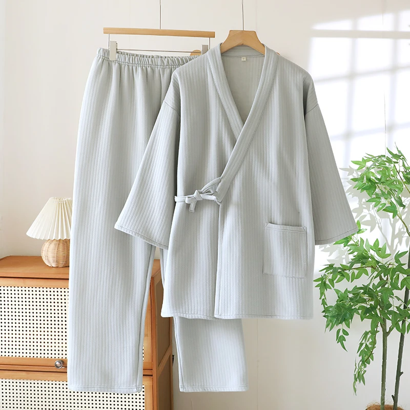Quilted kimono for men-light gray