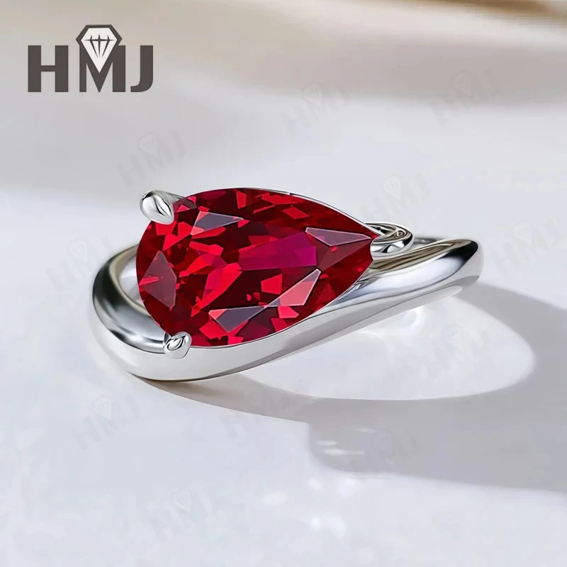 

Кольцо с 3 зубцами грушевидной огранки, выращенные в лаборатории драгоценные камни, рубин, голубь, кроваво-красный, стерлинговое серебро 925 пробы, покрытие из 18-каратного золота, подвески для обручального кольца