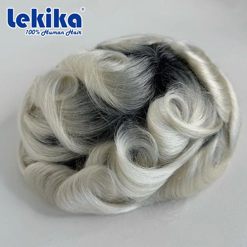 T Color Microskin PU With Double knotted Toupee Men 0.06-0.08 Natural Hairline Men Capillary Prosthesis Men Wig 100% Human Hair