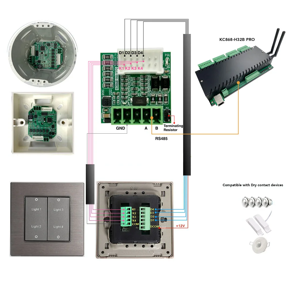 KC868-HA V2 RS485 Button Connector adapter Momentary or Latch switch for Smart Relay Controller Work With Home Assistant