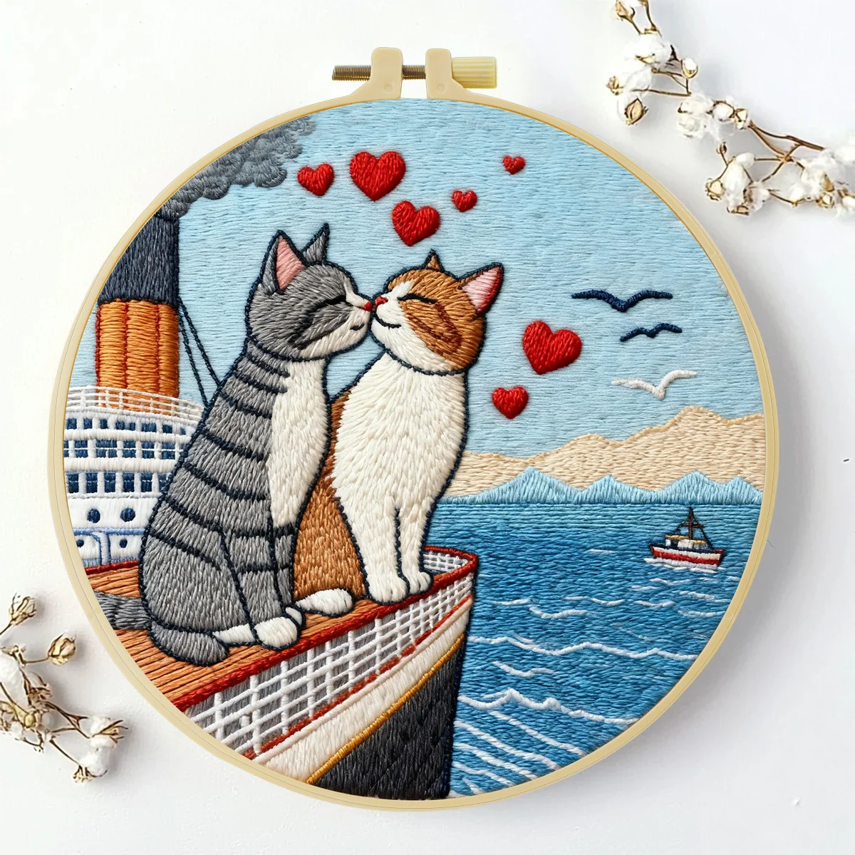 1 Stück 20x20cm/15x15cm 7,87/6,3 Zoll Katzen-Stickerei-Starter-Kit DIY-Kit DIY-Stickerei-Set Handarbeiten Nähkunst-Set für Anfänger – Detail 2