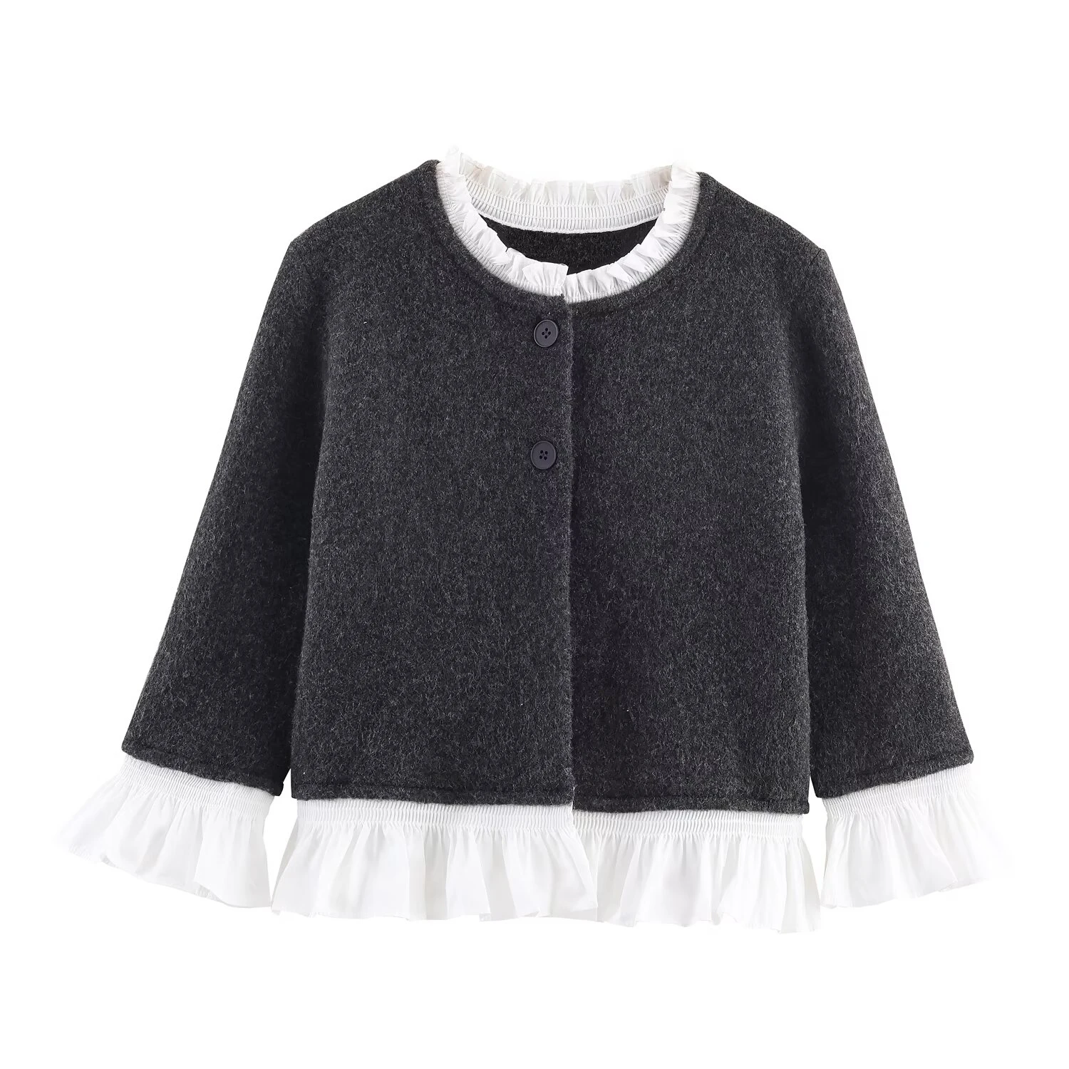 

Европейская и американская осенняя новая женская одежда 202, повседневная темпераментная простая вязаная куртка из поплина с круглым вырезом