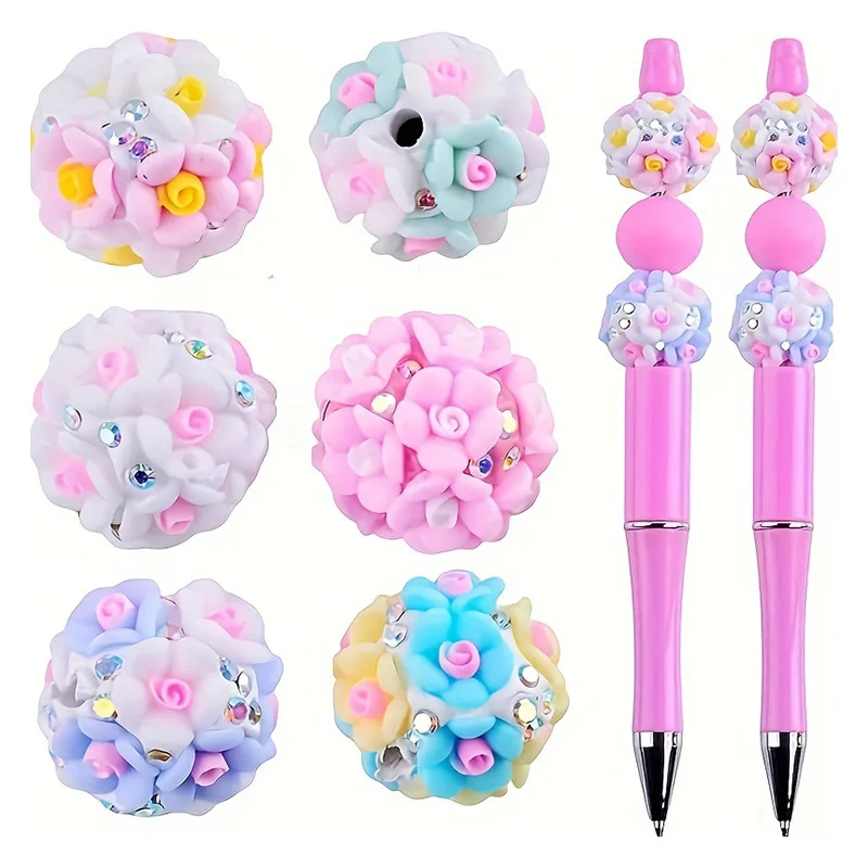 

Multi-color soft pottery flower ball accessories through hole handmade DIY pendant pen diamond jewelry accessories