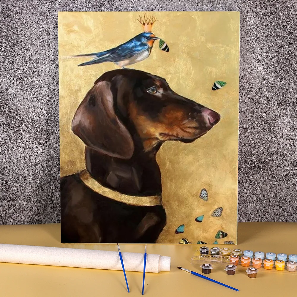 Animal Dachshund DIY Painting By Numbers Set Oil Paints 50*70 Oil Painting Decorative Paintings  Children Handiwork   Wholesale