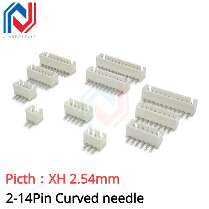 50pcs Curved Pin Xh2.54mm Pitch Curved Foot Socket 2p3p4p5p6p7p8p9p10p-14p PCB board Connector Terminal Connector Plug