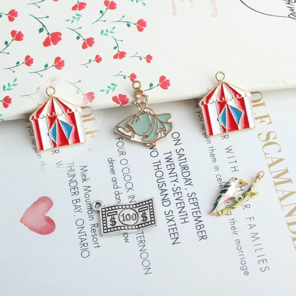 10pcs Charming And Minimalist Us Dollars And Circus Tents Alloy Hollow Out Woodpecker Earring Pendant Accessories, Vintage Class