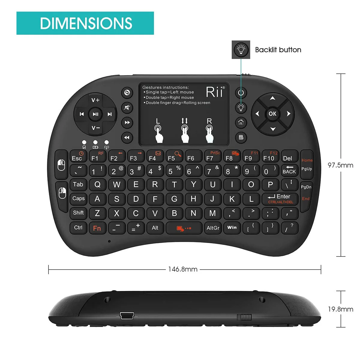 Rii i8+ Mini wireless keyboard 2.4GHz Wireless Keyboard with TouchPad For Android TV Box,PC,Laptop,Smart TV,HTPC