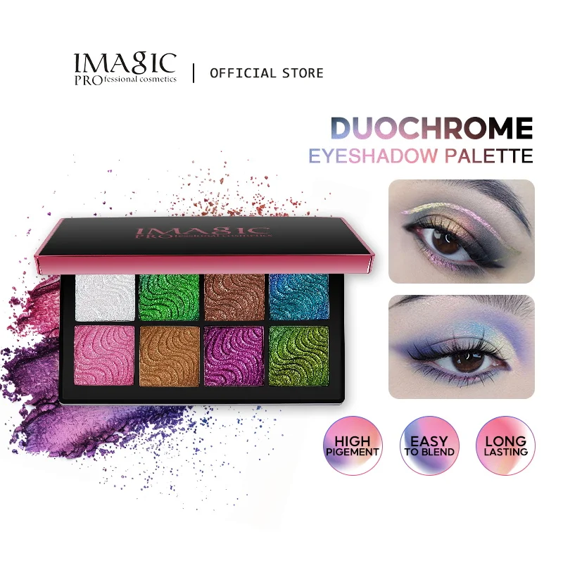 IMAGIC 8-Color Chameleon Eye Shadow Palette Laser Eye Shadow Long-lasting Waterproof Shiny Rainbow Changing Eye Shadow 75g