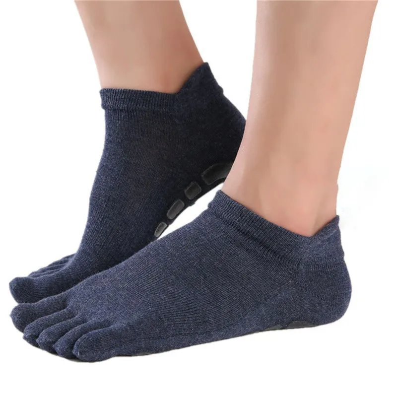 Retro Men\'s Five Fingers Socks Large Size Cotton Warm Non-slip Grip Gym Fitness Sports Toe Socks Low Calf Slipper Floor Socks