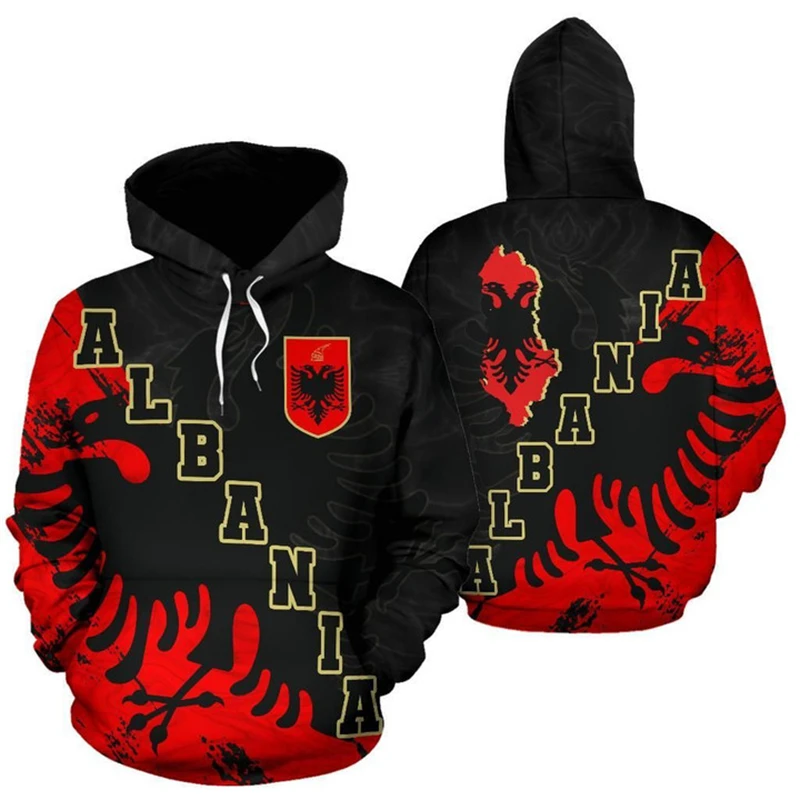 Albania Flag Hooded Sweatshirts 2024 New In Hoodies & Tracksuit Fashion Pullovers Albanian Emblem Eagle 3D Print Hoodies Tops