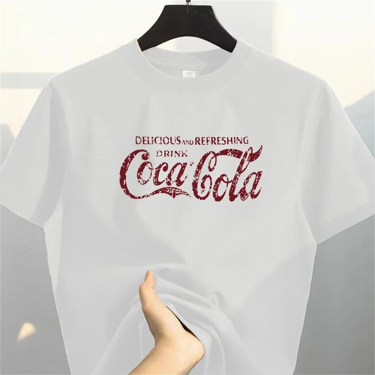 2026Style Fashionable Cola Letter Print Large-sized Loose Short-sleeved Cotton Men's and Women's Identical Casual Round-neck Top