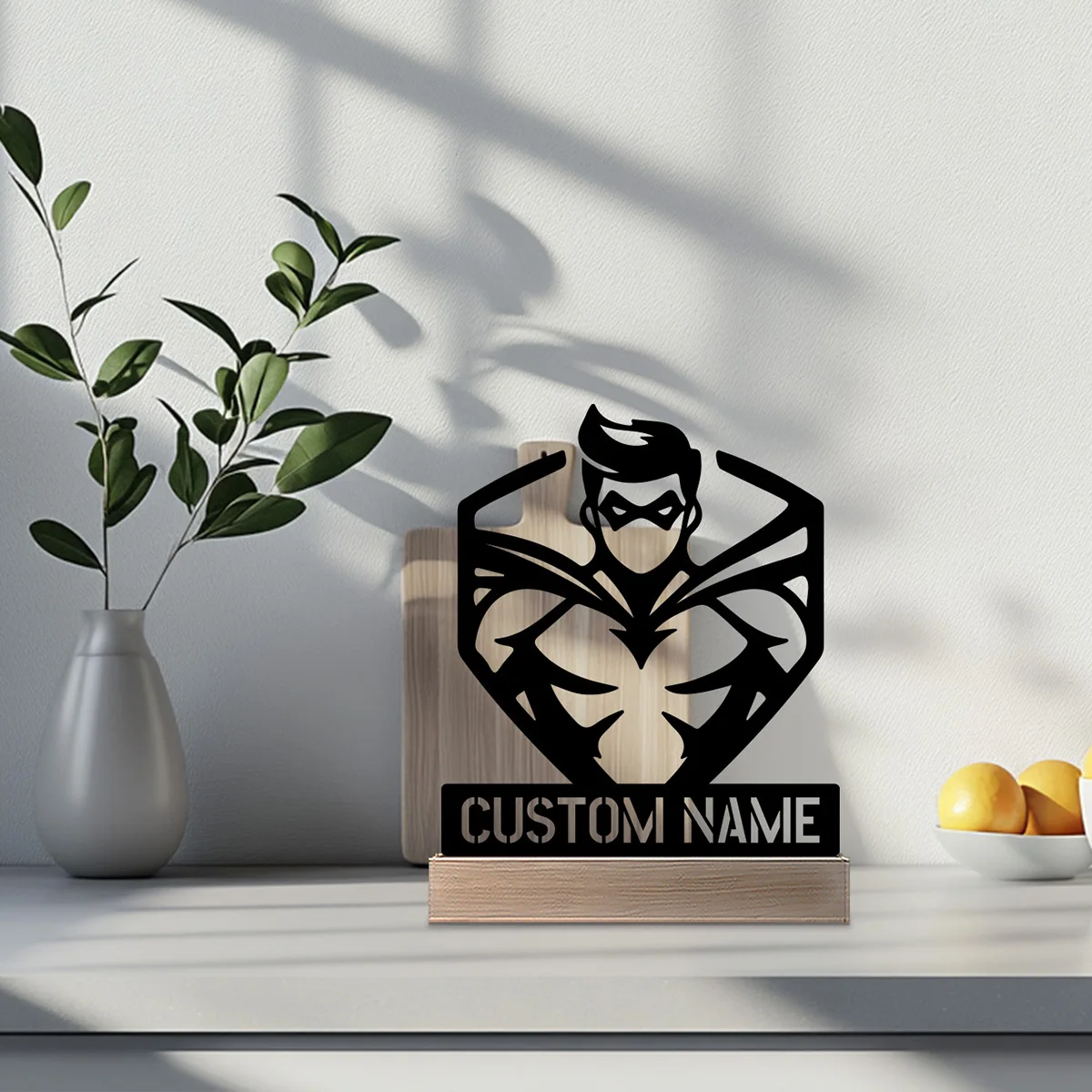 1 قطعة روبوت تجريدي مخصص اسم تمثال معدني مع قاعدة خشبية الحديد زخرفة القصدير النحت الفن الحرف مع قاعدة خشبية #5