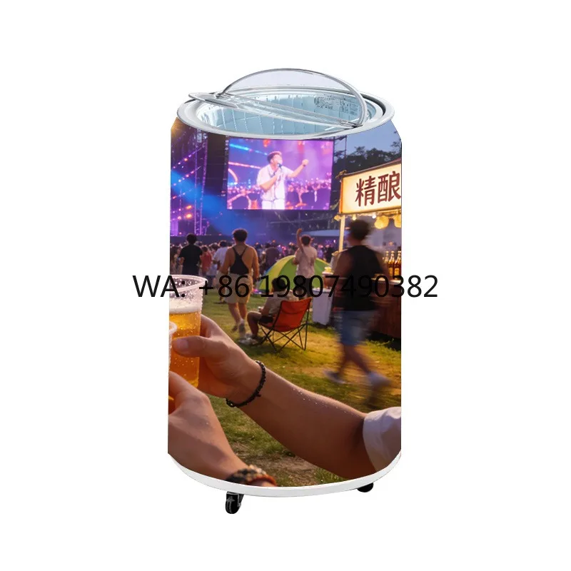 P1.86 COB Flexible Can LED Screen Floor Standing Ring Pull Shape Display With Refrigerator For Commercial Promotion