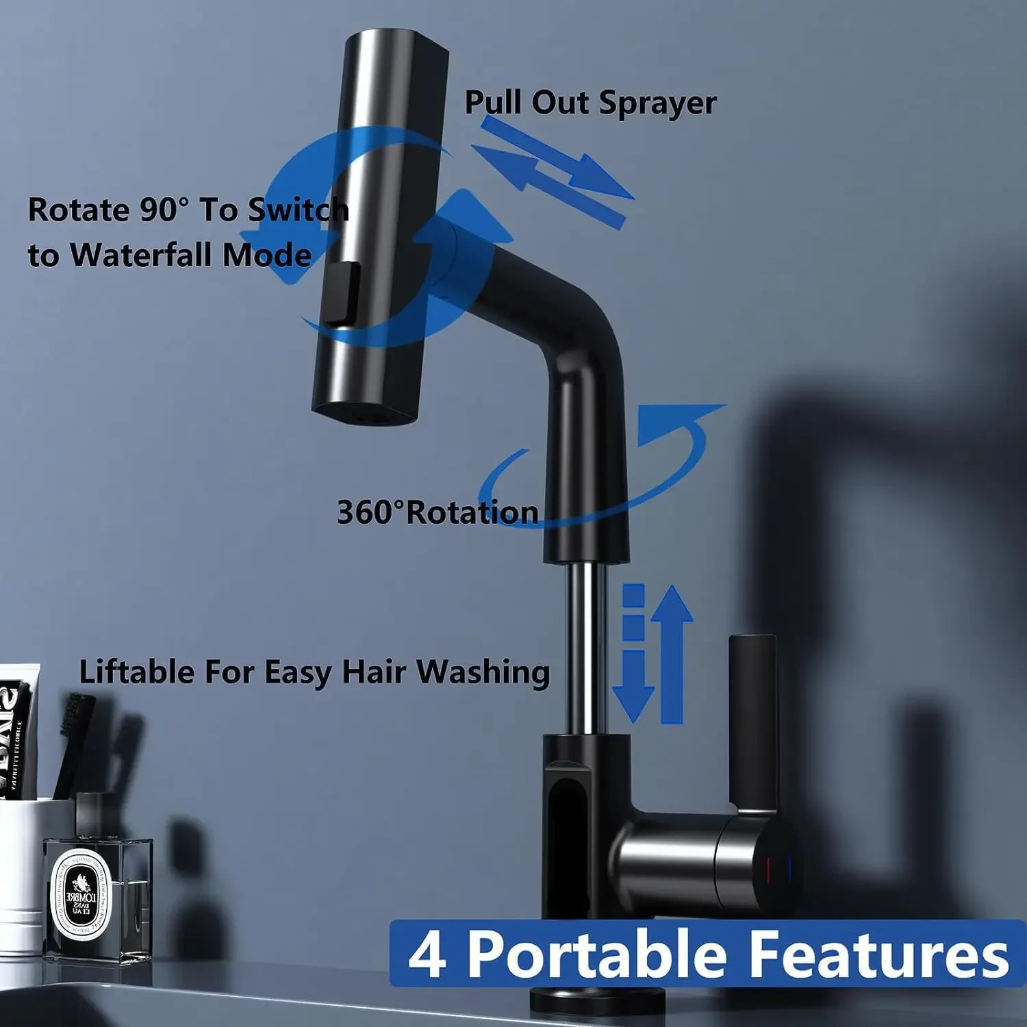 Hot Selling Four Color Pull Out Single Hole Faucet Basin Single Handle Brass Chrome Basin Faucet Bathroom