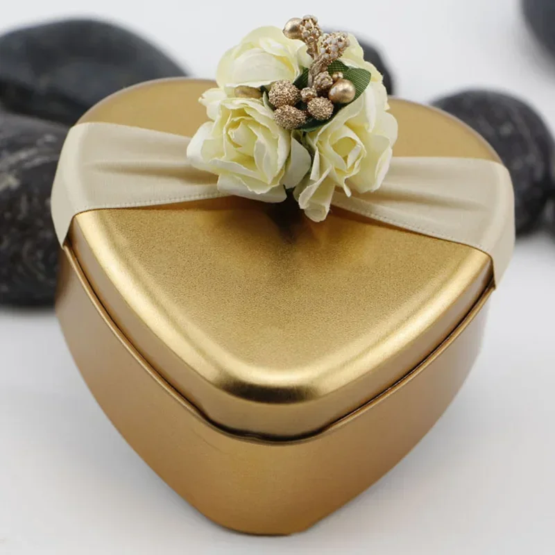 Mini Metal Storage Box Party Decor Tinplate Valentine\'s Day Gift Box Wedding Chocolate Candy Box With Flower Decor Packaging