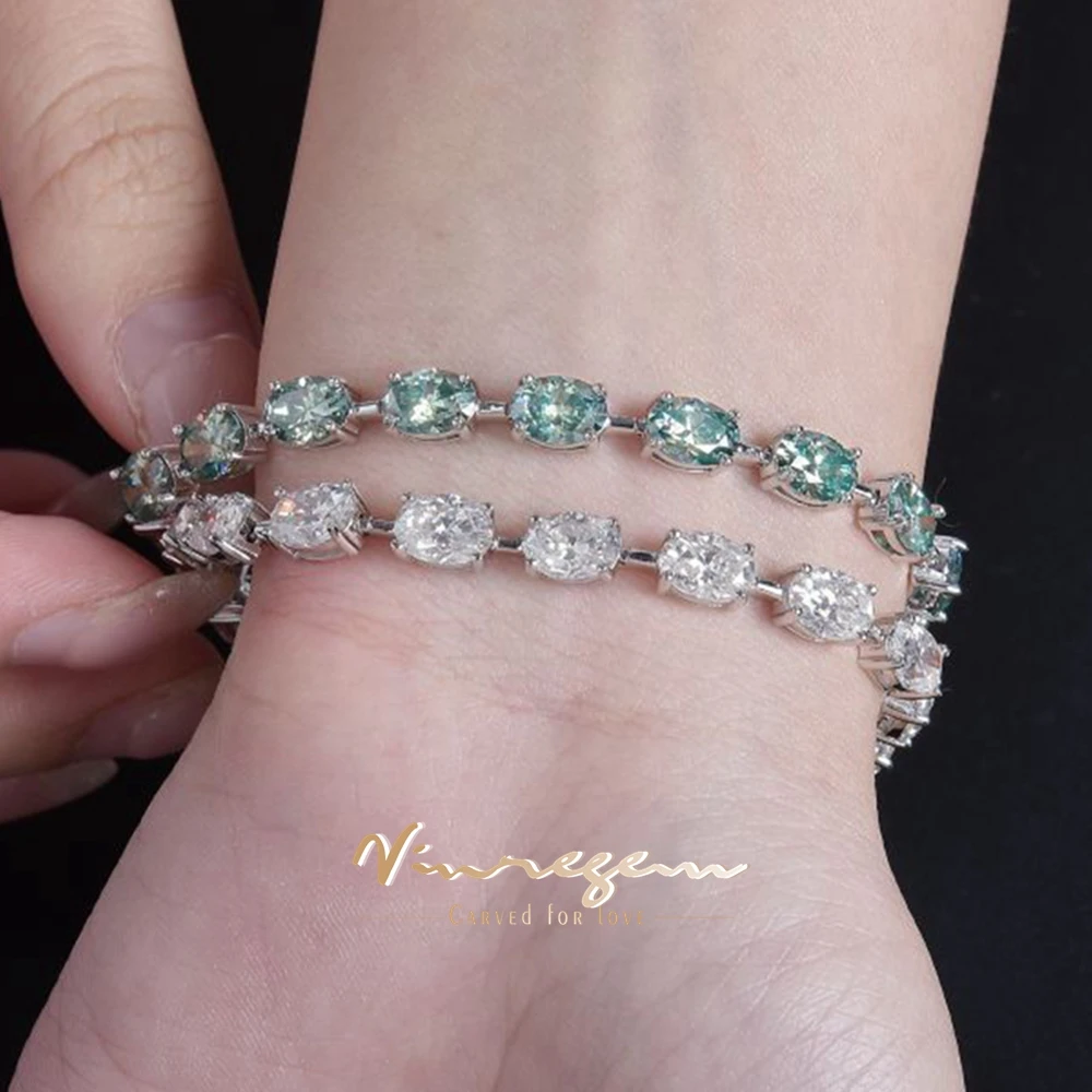 Vinregem VVS1 3EX D Color 5*7 MM 1CT Oval Cut Real Moissanite Diamonds Sparkling Bracelets 100% 925 Sterling Silver Fine Jewelry