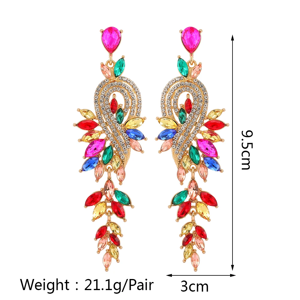 Vintage Maple Leaf Design Elegant Long Dangle Earrings For Woman Colorful Crystal Charm Ear Pendant Luxury Fashion Jewelry Gift