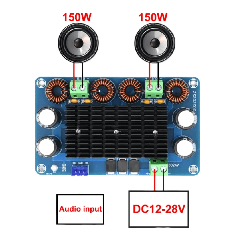 XH-A284 high-power digital power amplifier board module stage audio amplifier board 24V output 150W * 2