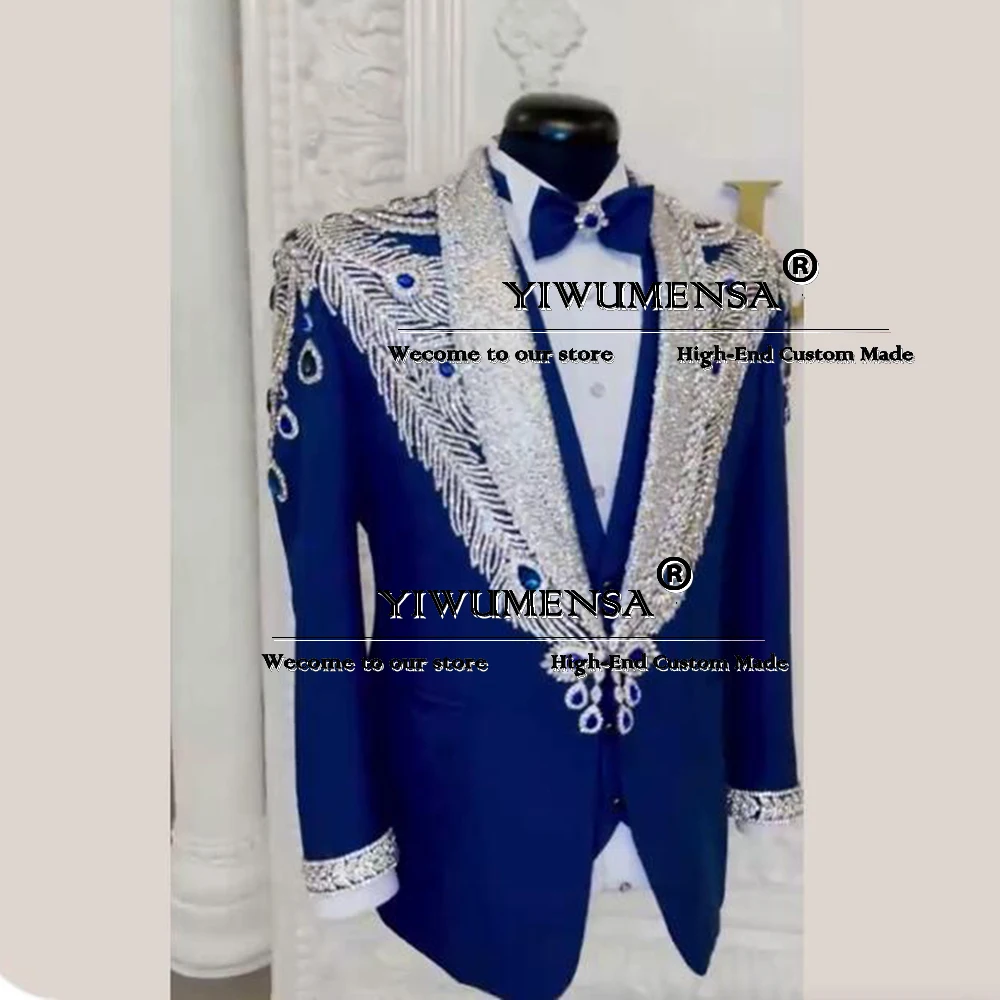 

Элегантные костюмы из бисера и камня для мужчин на свадьбу, индивидуальный комплект из 3 предметов, мужской пиджак для ужина, вечеринки, выпускного вечера, одежда для жениха, смокинг