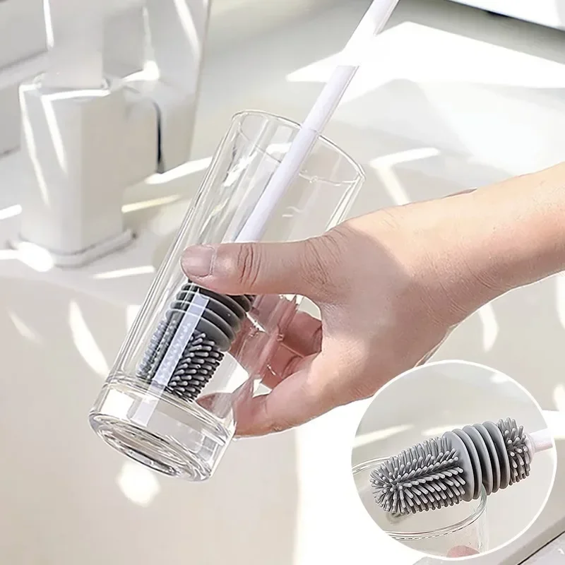 Washing Cup Brush Long Handle Silicone Household No Dead Angle Special Cleaning Brush Milk Bottle Cup Brush Cleaning Brushes