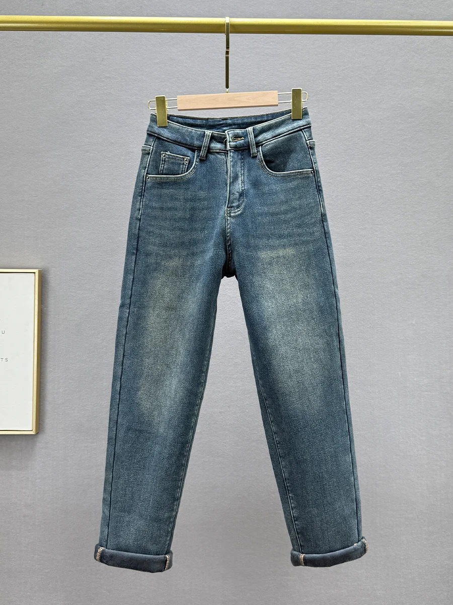 

Женские зимние джинсы-шаровары Fce Lined Thi Denim с высокой талией, свободные, винтажные, укороченные, с эффектом похудения