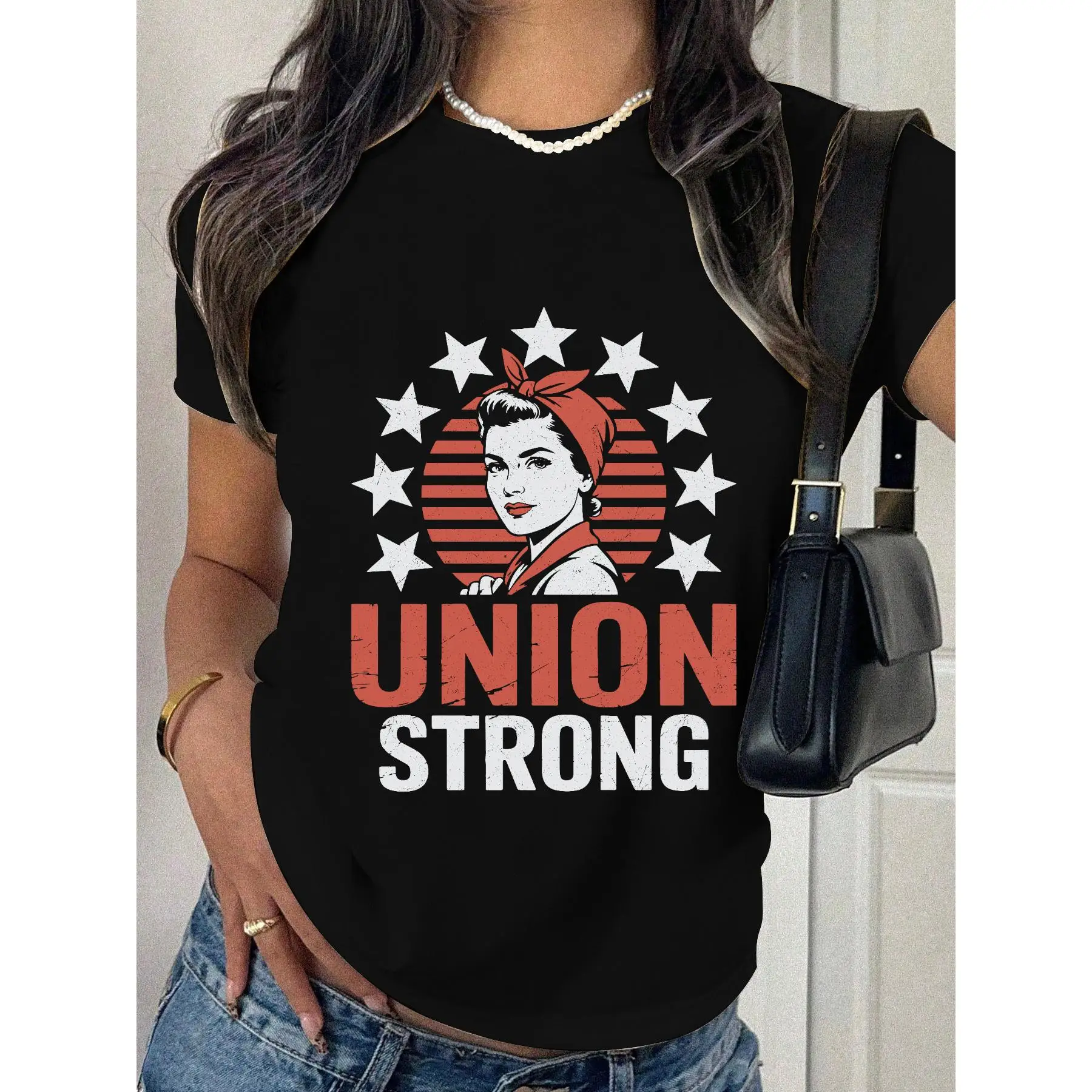 

"Union Strong T-Shirt for Women | Rosie the Riveter Graphic Tee | Patriotic Labor Day Gift | Feminism Empowerment Top"