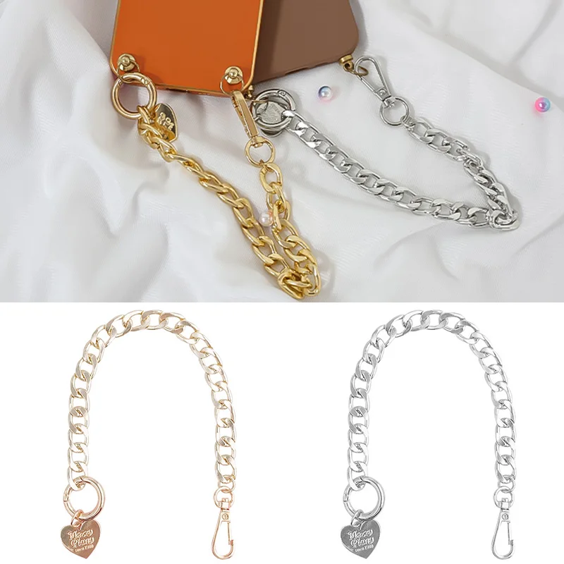 Long Metal Purse Chain Strap Love Heart Pendant Handle Gold Silver Replacement Chain Handbag Shoulder Bag Chain Accessories