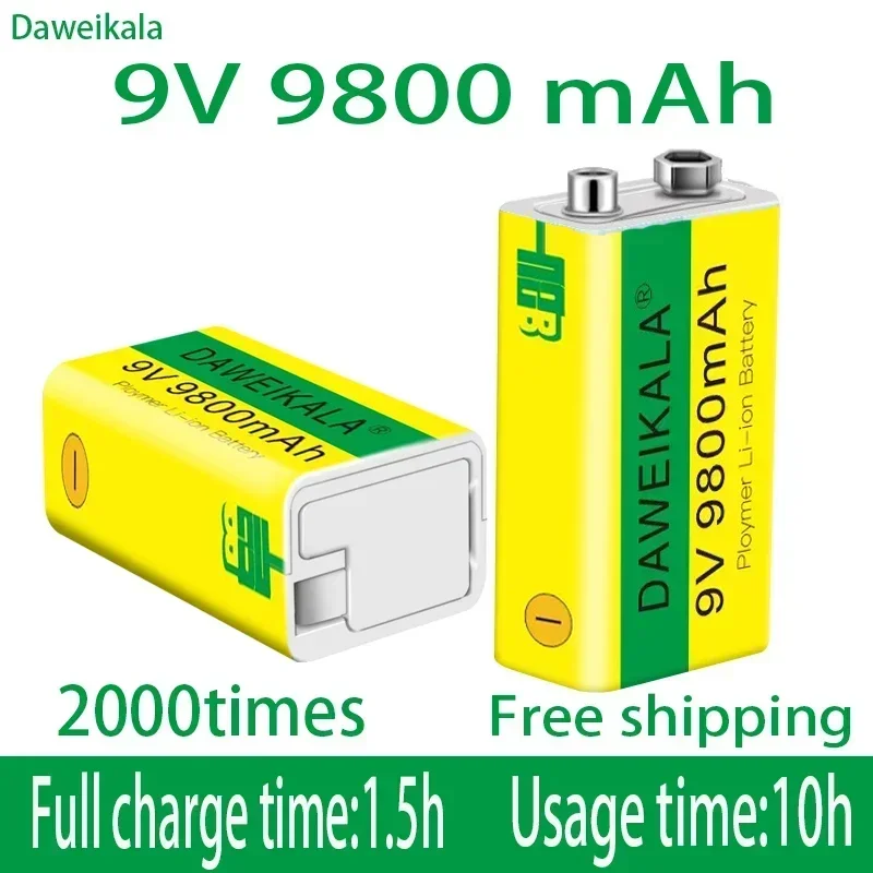 

2023 9V 9800mAh li-ion Rechargeable battery Micro USB Batteries 9 v lithium for Multimeter Microphone Toy Remote Control KTV use