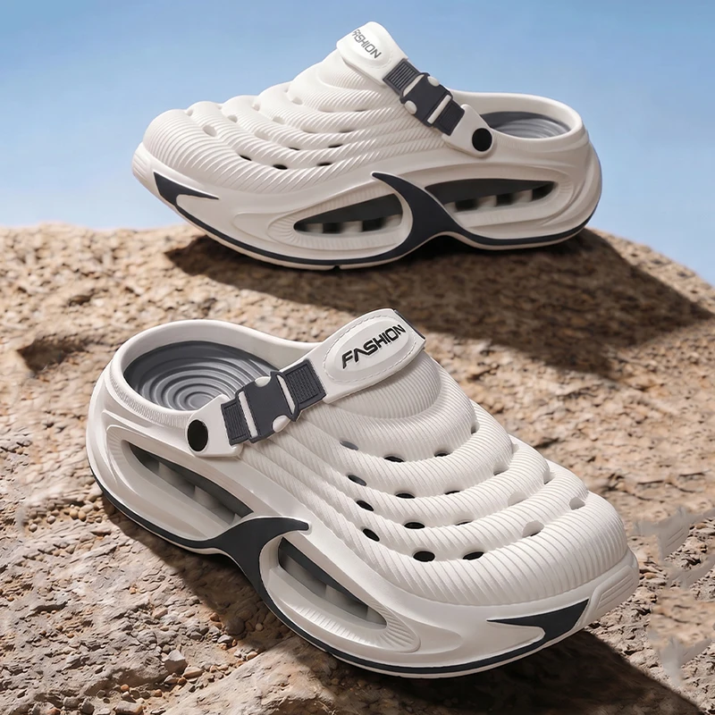 Comfort Thick Bottom Height Increase Clogs Men Summer 2026 Patchwork EVA Beach Sandals Plus Size Soft Air Cushion Slippers Men