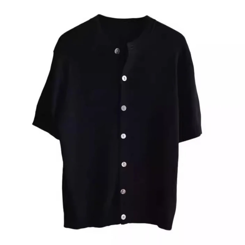 Luxury Brand Men Knitted Cardigan Short Sleeve Summer Thin Single-breasted Knit Sweater Breathable Ice Silk T-shirt Outerwear