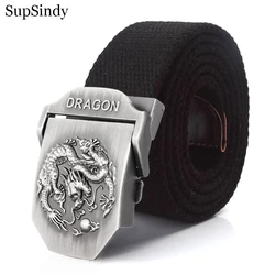 SupSindy Men Canvas Belt Luxury Dragon Metal Buckle Army Military Tactical Belts for Men Jeans Waistband Soldier Male Strap