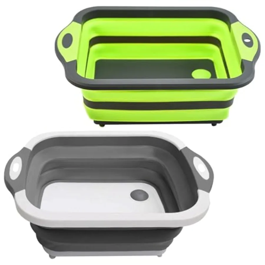 

Collapsible Cutting Board Multifunctional Kitchen Sink Tub Basin with Drain, Chopping Board and Washing up Bowl Space-Saving an