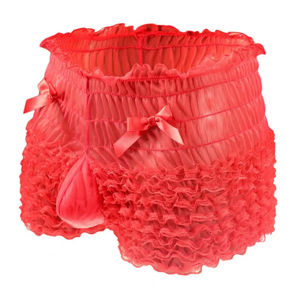 Men's High Waist Lace Panties with Bowknot