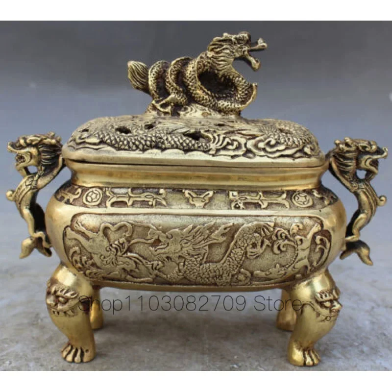 

collectable Antique Handmade Vivid Dragon Dog Lion Bronze Incense Burners Censer