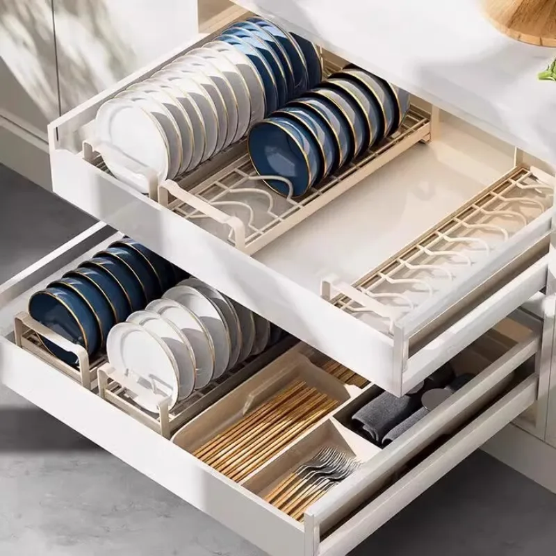 

Dish storage rack, kitchen racks, dish rack in cabinet, built-in drawer for chopsticks, plate drain racks