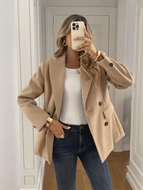 معطف المرأة 2025 الخريف والشتاء فريد الترفيه عطلة بلون سترة بأكمام طويلة معطف ركاب الرجعية سترة أنيقة #1