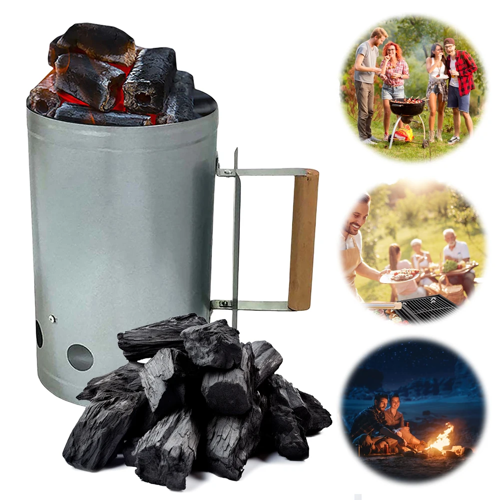 Arrancador de chimenea para barbacoa con mango, arrancadores de briquetas de fuego rápido, encendedor de chimenea de carbón para cocinar al aire libre, barbacoa