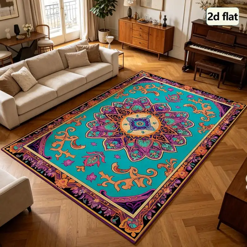 1PC Bohemian Mandala Turquoise Purple Orange Area Rug Rug For Living Rugs For Bedrooms Large Carpet For Living Room Washable Area Rugs Living Room Coastal Decor For Home Patio Bedroom Entryway