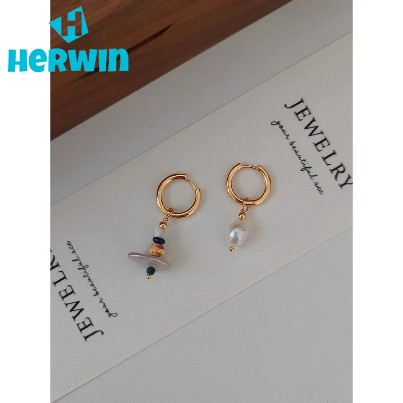 NEW ​ Full Body S925 Pure Silver Plated With 18K Real Gold | Lapis Lazuli | Natural Freshwater Pearl Earrings  100697