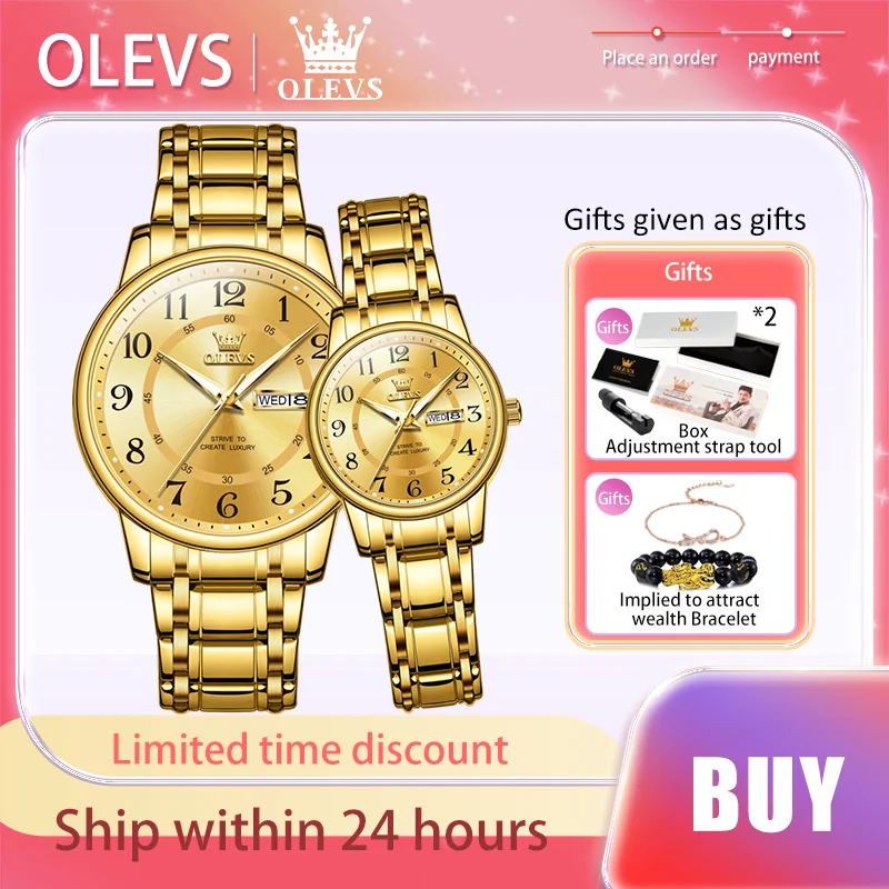 OLEVS Top Luxury Romantic Couple Watch Waterproof Dual Calendar Digital Scale Quartz Watch Luminous Men's and Women's Watches