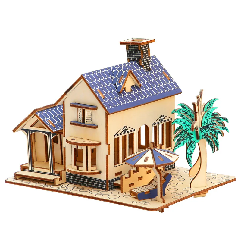 3D จิ๊กซอว์ปริศนาไม้อาคารสถาปัตยกรรม DIY ของเล่นเพื่อการศึกษาเด็กบ้านไม้รุ่น P551