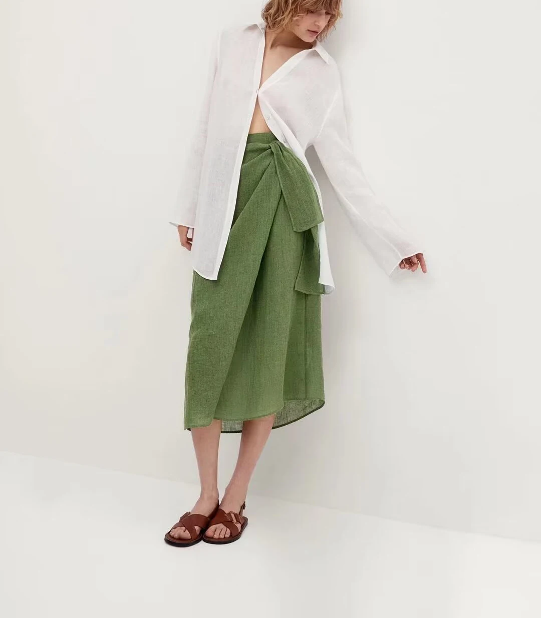 Spódnica midi w kształcie litery A, wygodna, uniwersalna, z rozcięciem, idealna na wakacje, nowość, moda damska, lato 2024, poliester F...