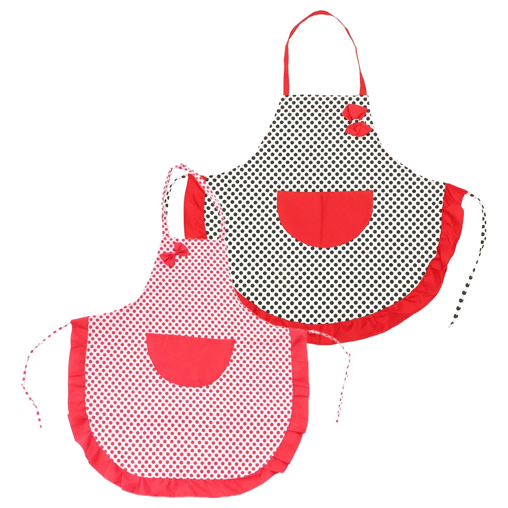 

2pcs Polka Dot For Women Kitchen Cooking With Pockets Reusable Washable Household Apron Multifunctional Chef Apron Cooking