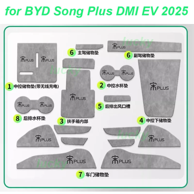 

Car Door Slot Pad for BYD Song Plus DMI EV 2025 Door Groove Mat Cup Mat Anti-Slip Mat Dustproof Cover Interior Accessories