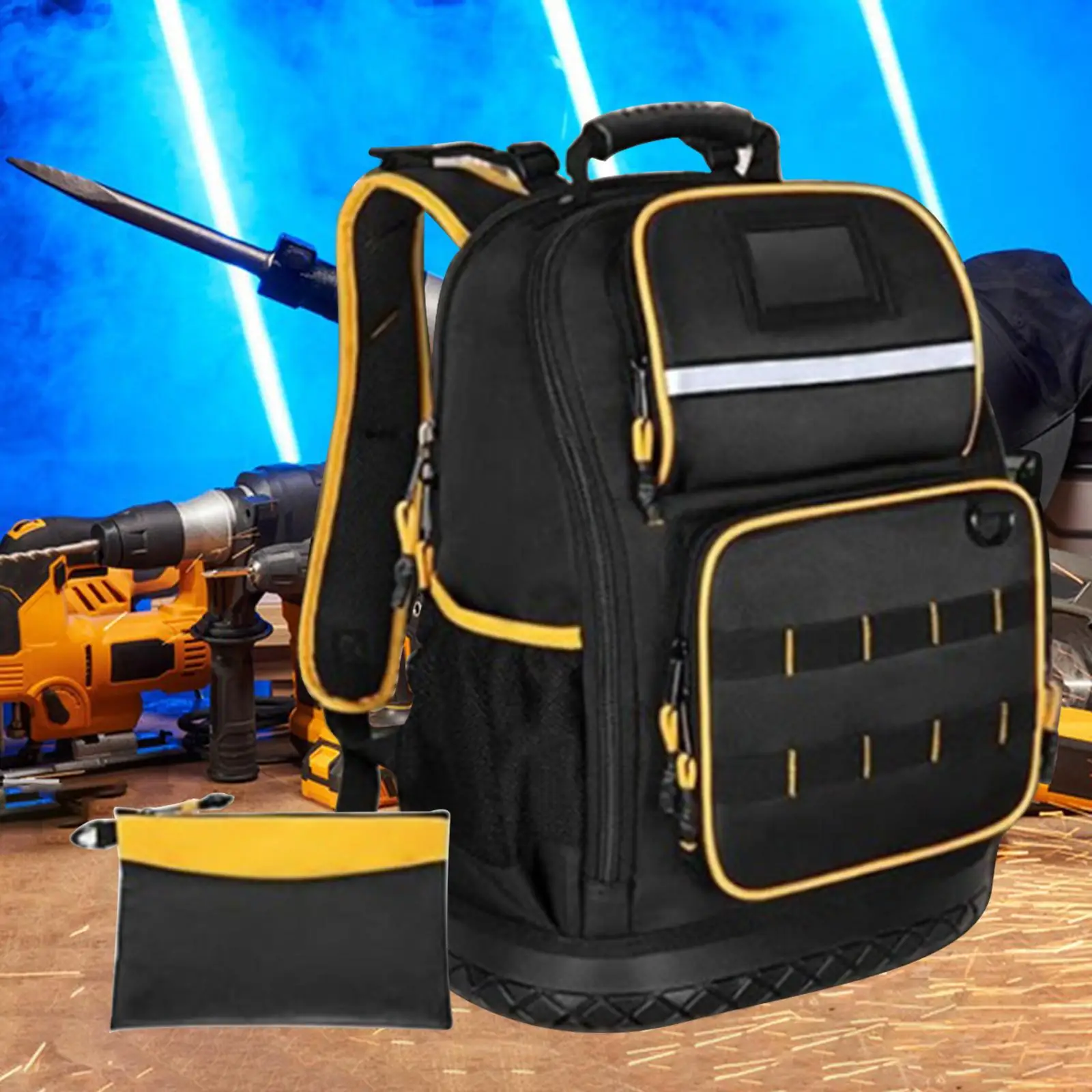 

Tool Backpack Multiple Pockets Organization Multifunctional Men with Zipper Heavy Duty Tool Bag for Construction Maintenance