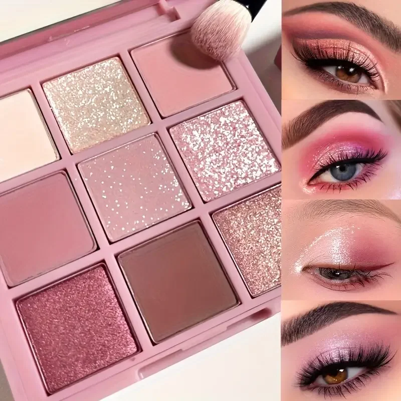 

9-Color Eyeshadow Palette - Matte Glitter Shimmer Blendable Waterproof Long-Lasting Makeup with Coral, PinkViolet, Rose Golden