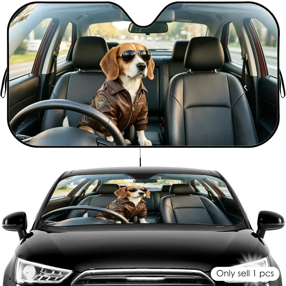 

Beagle Dog Driving Sun Visor Reusable Aluminum Foil Car Windshield Sun Visor UV Protector Heat Insulation Cover Shade